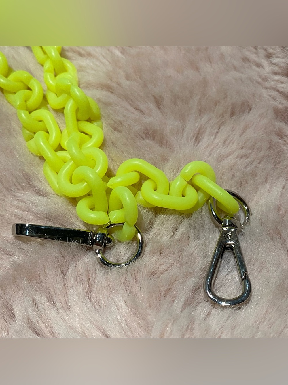Neon Yellow Crossbody Adjustable Chain Strap with Silver Hardware